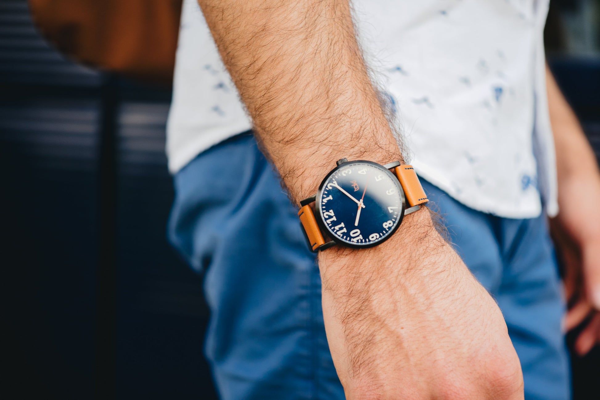 Kasson Navy/Brown Leather Wrist Watch